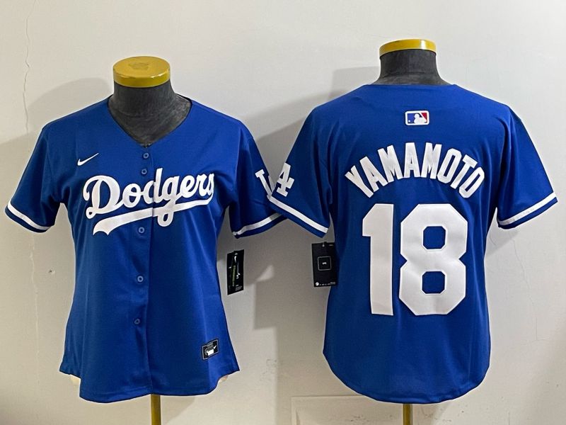 Youth 2025 Los Angeles Dodgers #18 Yamamoto Blue Game Nike MLB Jersey style 0015